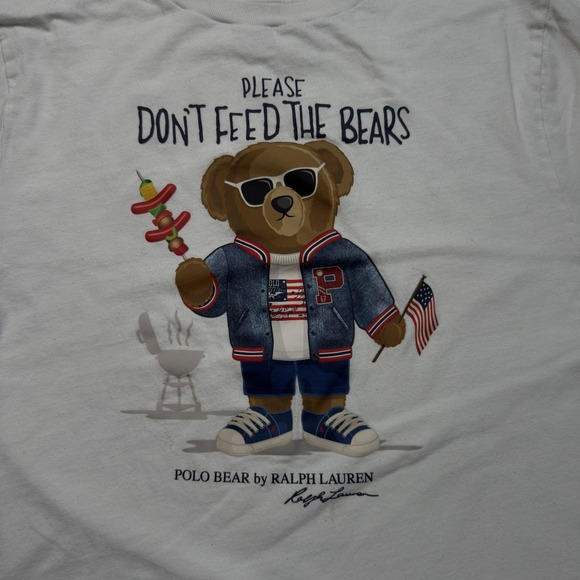 Polo Ralph Lauren Shirt Youth XL White Polo Bear Graphic Don't Feed The Bears - Picture 2 of 6